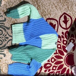 wild fable Mint & Light Blue Chunky Knit Cardigan